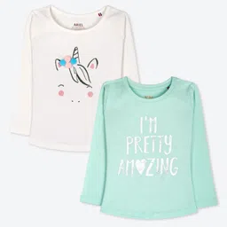 ariel Girls Pack of 2 Typography Printed Round Neck Cotton T-shirts image 5