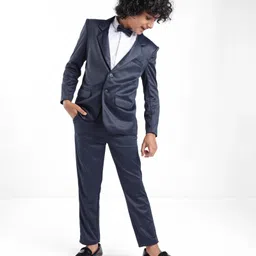 Pine Kids Full Sleeves 4 Pieces Party Suit With Bow Solid Colour - Navy Blue-picture-13