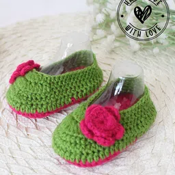 Woonie Crochet Handmade Floral Applique Detailed Booties - Green-picture-13
