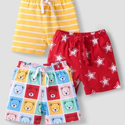 Babyhug Cotton Single Jersey Knit Shorts With Bear & Star Print Pack of 3 - Red & Yellow-image-57