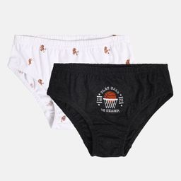 MINI KLUB Cotton Pack Of 2 Tiger & Basketball Printed Briefs - White & Grey-picture-16