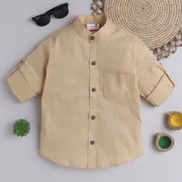 BAATCHEET Cotton Full Sleeves Camel Back Embroidered Shirt - Beige-picture-10