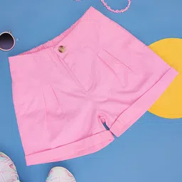 Pantaloons Junior 100% Cotton Woven Solid Shorts - Pink-image-49