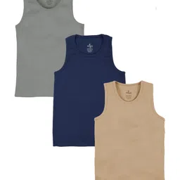 Kiddopanti Cotton Knit Pack Of 3 Sleeveless Solid Vests - Multi Colour image 1