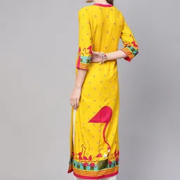 Pannkh Flamingo Printed Mandarin Collar Straight Kurta image 2