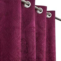 Kiara Creations Purple 2 Pieces Floral Velvet Room Darkening Long Door Curtains-image-53