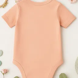 KNITROOT Halloween Theme Cotton Lycra Knit Half Sleeves Happy Halloween Boo Text Printed Onesie - Peach image 3