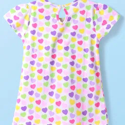 Babyhug Single Jersey Knit Half Sleeves Dresses With Heart Print & Bow Applique Pack of 2 - Dark Pink & White image 3