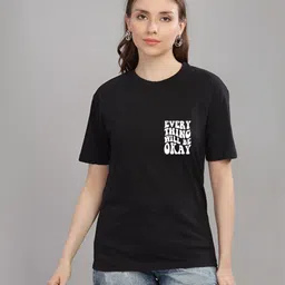 FALTU.CO Women Printed Drop-Shoulder Sleeves Pure Cotton T-shirt image 2