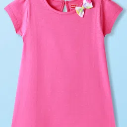 Babyhug Single Jersey Knit Half Sleeves Dresses With Heart Print & Bow Applique Pack of 2 - Dark Pink & White image 4