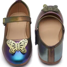 boyz n galz Butterfly Applique Detailed Metallic Velcro Closure Mary Jane Ballerinas - Multi Colour image 5