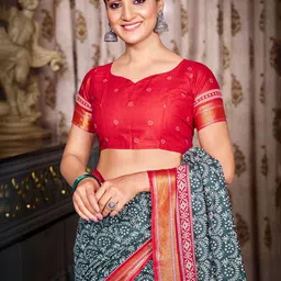 all about you Floral Printed Zari Pure Cotton Bagru Saree image 5