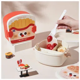 SANJARY Bpa Free Cute Kids French Fries Fried Chicken Container Lunch Box with Spoon 1200ml Plastic Kids Lunch Box for School color design may vary image 5