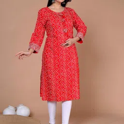 Doriyaan Bandhani Printed Round Neck Straight Kurta image 3