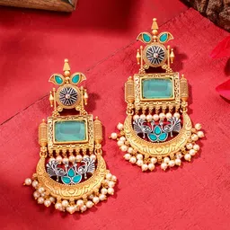 Yellow Chimes Gold Plated Stone Studded & Beaded Contemporary Chandbalis-picture-11
