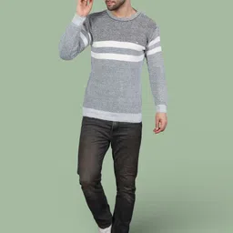 Jinfo Striped Round Neck Long Sleeves Woollen Pullover image 5