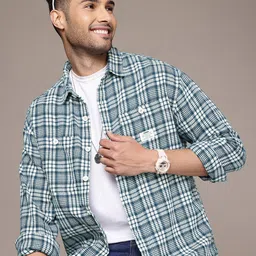 WROGN Drop-Shoulder Sleeves Checked Oversized Knitted Shirt-picture-39