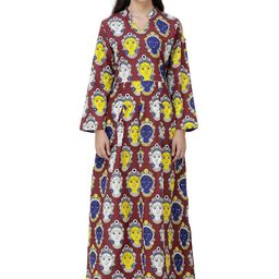 Exotic India Women Long Gown with Kalamkari Printed Goddess and Slit Shoulders-picture-8