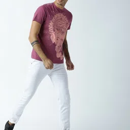Huetrap Men Mauve Printed Round Neck T-shirt-picture-11