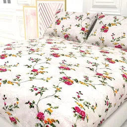 THE WHITE MOSS Off White Floral 220 TC Queen Bedsheet with 2 Pillow Covers image 4