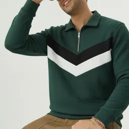 Try This Colourblocked Cotton Polo Collar T-Shirt-image-62