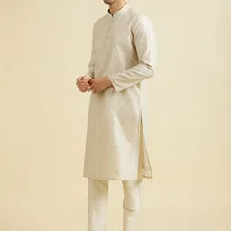 Manyavar Floral Woven Design Mandarin Collar Straight Kurta With Pyjama image 5