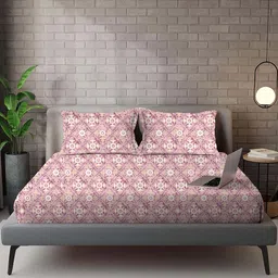 VINTANA Pink & White 210 TC Queen Bedsheet with 2 Pillow Covers-picture-10