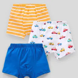 Babyhug 100% Cotton Briefs Striped & Car Print Pack of 3 - Blue Yellow & White-image-44