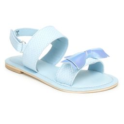 Toothless Velcro Closure Solid Colour Sandals with Shimmery Bow Applique - Blue-picture-22