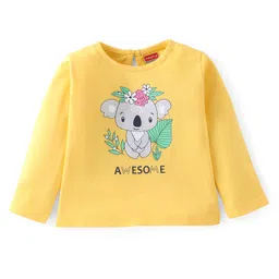Babyhug 100% Cotton Knit Full Sleeves Koala Bear Graphic T-Shirt - Yellow-image-2
