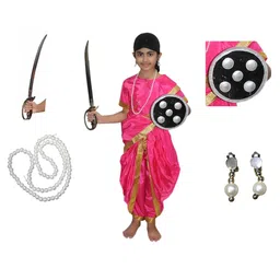 Kaku Fancy Dresses Laxmi Bai National Hero Freedom Fighter  Republic Day & Independence Day Theme Costume Set - Magenta image 1