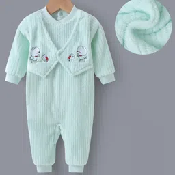 Kookie Kids Full Sleeves Winter Romper With Animal Embroidery - Sea Green-picture-27