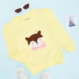 Pantaloons Junior Full Sleeves Animal Face Embroidered Sweatshirt - Yellow-image-41