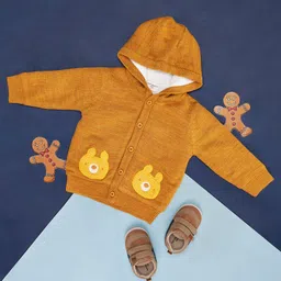 Pantaloons Baby Cotton Full Sleeves Animal Face Patch Embroidered Hooded Sweater - Yellow-picture-20
