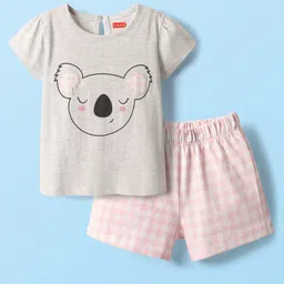 Babyhug Cotton Knit Half Sleeves Shorts Night Suit With Bunny Print - Pink-picture-33