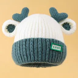 Babyoye Woollen Cap with Ear Applique Dark Green - 10.5 Diameter-image-44