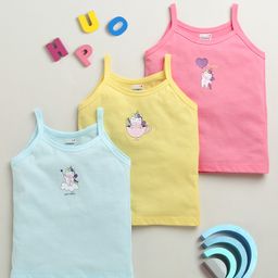 BUMZEE Cotton Knit Sleeveless Slips with Unicorn Print Pack of 3 - Yellow Light Blue & Pink-picture-13
