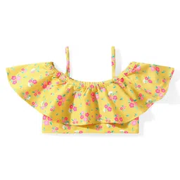 Babyhug Cold Shoulder Sleeves  Two Piece Swim Suit with Floral Print - Yellow image 2