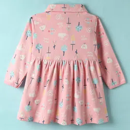 CUCUMBER Sinker Knit Full Sleeves Birds Printed Shirt Dress With Collar Neck - Light Pink image 2