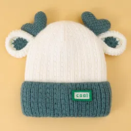 Babyoye Woollen Cap with Ear Applique Dark Green - 10.5 Diameter image 2