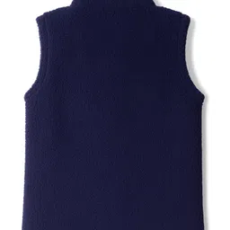 Kanvin Knit Sleeveless Solid Color Fur Jacket with Pocket - Navy Blue image 2