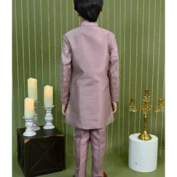 Ahhaaaa Jacquard Woven Full Sleeves Floral Embroidered & Sequins Embellished Sherwani Pant Set - Pink image 3