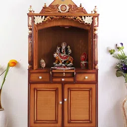 DZYN Furnitures Brown Large Floor Rested Pooja Mandap With Door-picture-12