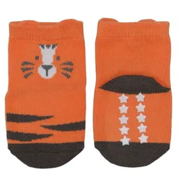 Yellow Bee Cotton Pack Of 2 Walrus & Tiger Designed Socks Set - Grey & Orange image 3