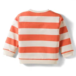 ToffyHouse Knitted Full Sleeves T-Shirt & Joggers Set with Stripes & Animal Print - Coral & White image 3