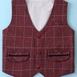 Robo Fry Lyra Knit Full Sleeves Checkered3 Piece Party Suit with Hat & Bow- Maroon & White image 4