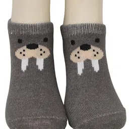 Yellow Bee Cotton Pack Of 2 Walrus & Tiger Designed Socks Set - Grey & Orange image 4