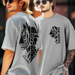AUSK Graphic Printed Round Neck Drop Shoulder Sleeves Oversized Pure Cotton T-shirt image 4
