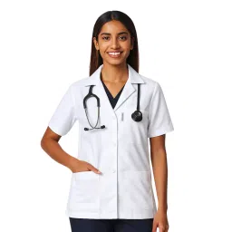 Uniformer M Size Half Sleeves Lab Coat White Cotton & Polyester Blend Anti-Wrinkle Durable & Comfortable for Women-picture-38