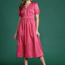 DressBerry Puff Sleeve A-Line Midi Dress-image-1